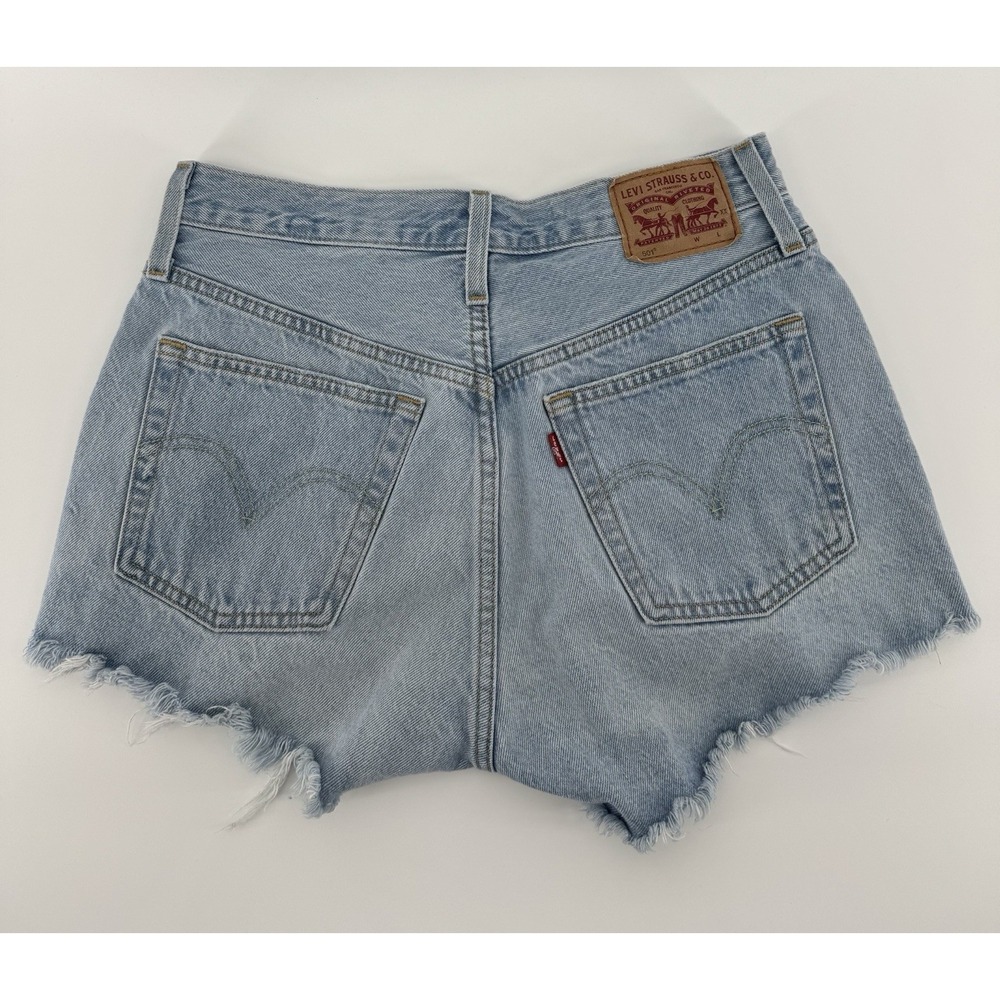 Levi's 501 Women's High Rise Cut Off Blue Denim Shorts Button Fly Size 27W - Picture 3 of 10